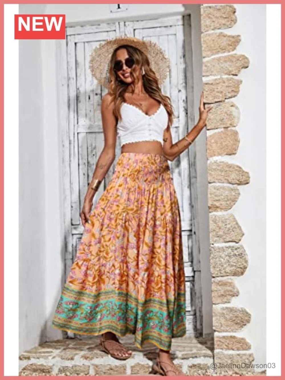 Floral Maxi Skirt Women 2026 Boho A-Line High Waist Ruffle Hem Lightweight